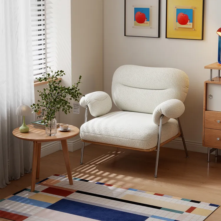 阑珊阁奶油风单人椅羊羔绒单人沙发北欧轻奢客厅靠背休闲椅沙发椅