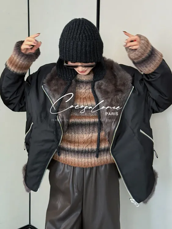 韩彬彬"双面皮草"双面穿非洲兔毛极简百搭秋冬保暖外套3075-6