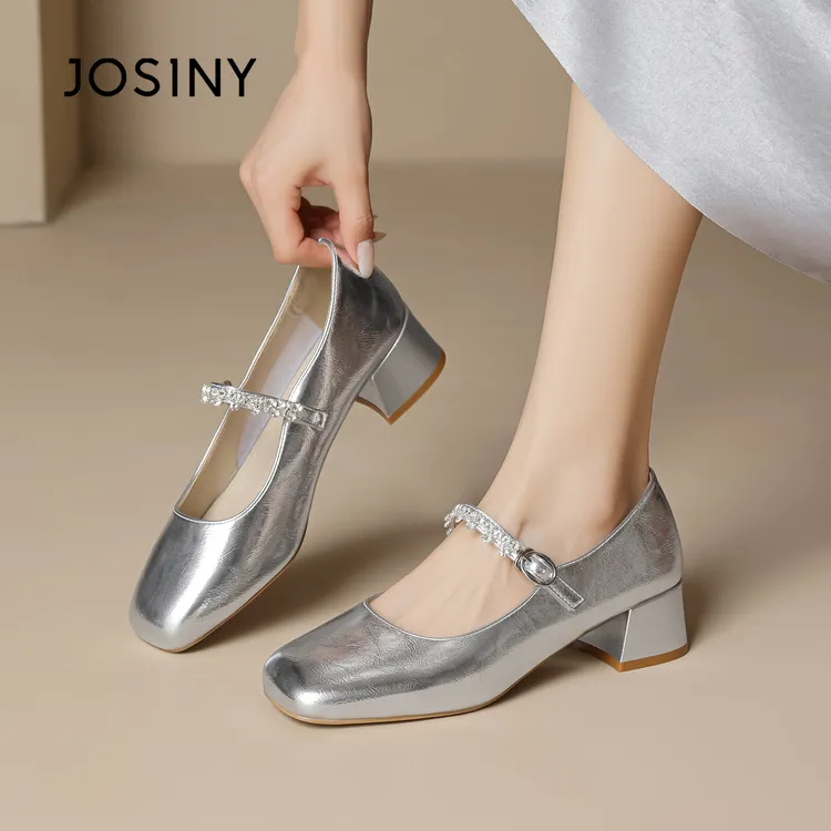 卓诗尼法式一字带单鞋女2025年秋季女鞋高跟鞋小香风玛丽珍鞋子女