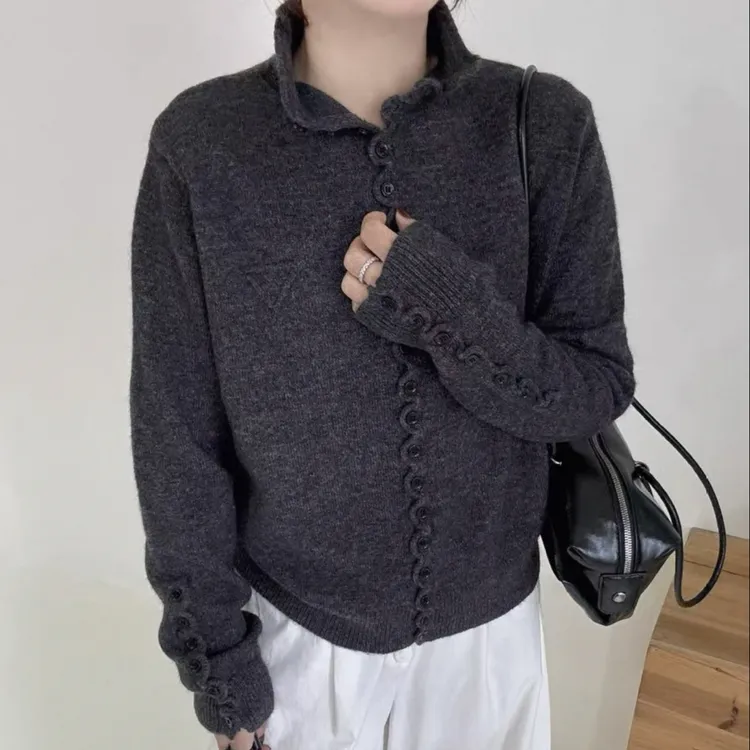 【花边扣】细羊毛针织衫女2025年冬季新款高领设计感显瘦开衫毛衣