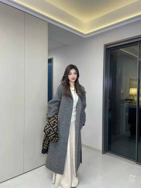 【七月茉专属】025秋冬新款羊毛大衣韩版落肩袖宽松型毛呢外套0523