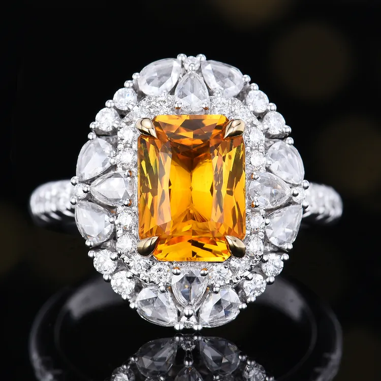 主石3.13克拉，天然黄色蓝宝石戒指/吊坠两用款，不含链，18K金镶嵌