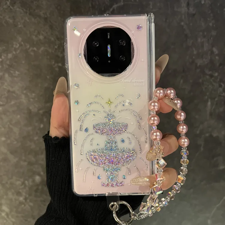 适用华为mateX6折叠屏手机壳梦幻甜心粉色少女心彩钻喷泉MateX5典