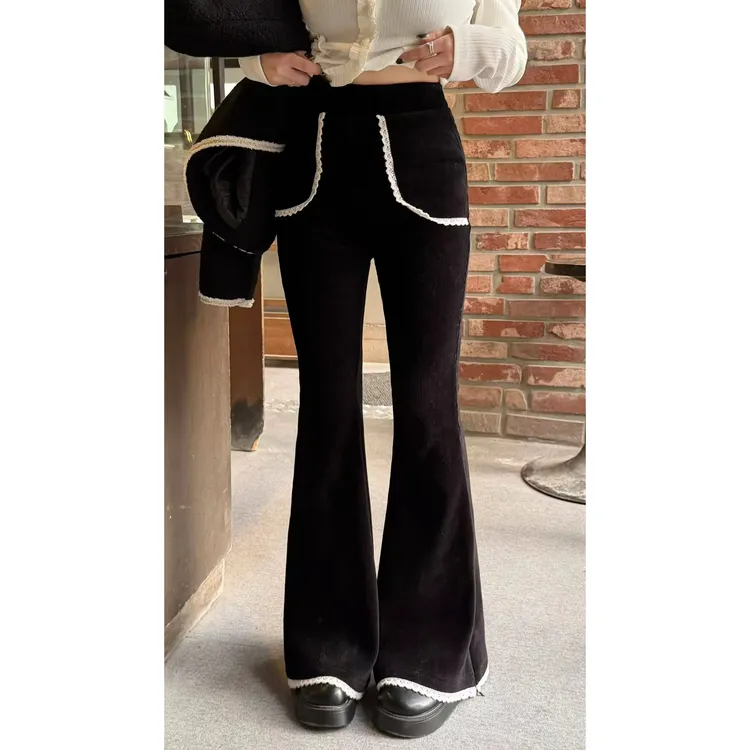 【灰灰严选】东大门定制复古秋冬喇叭时尚显瘦加绒加厚长裤（D0218)