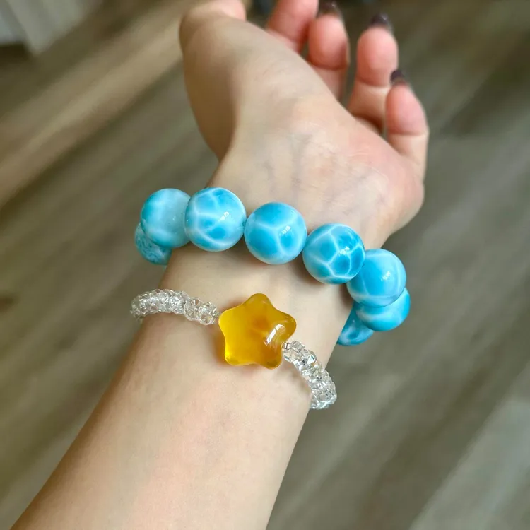 拉利马天然海纹石手串高品龟背纹玉化珠串好运首饰礼物多样性发一