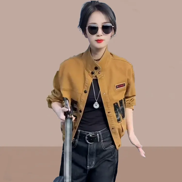 纯棉时尚独特短外套女2025春秋新款高级感减龄小个子妈妈夹克上衣
