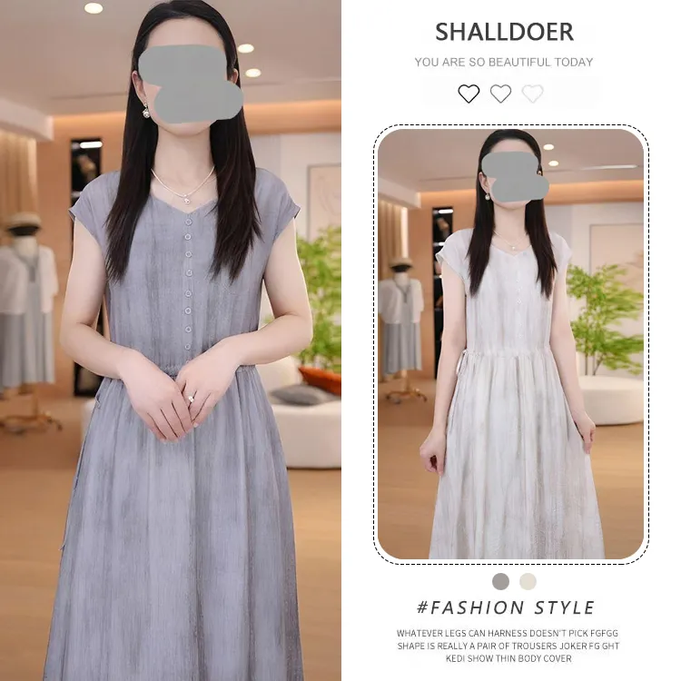 2025年夏季新款飞飞袖气质时尚减龄文艺显瘦中长款连衣裙白搭