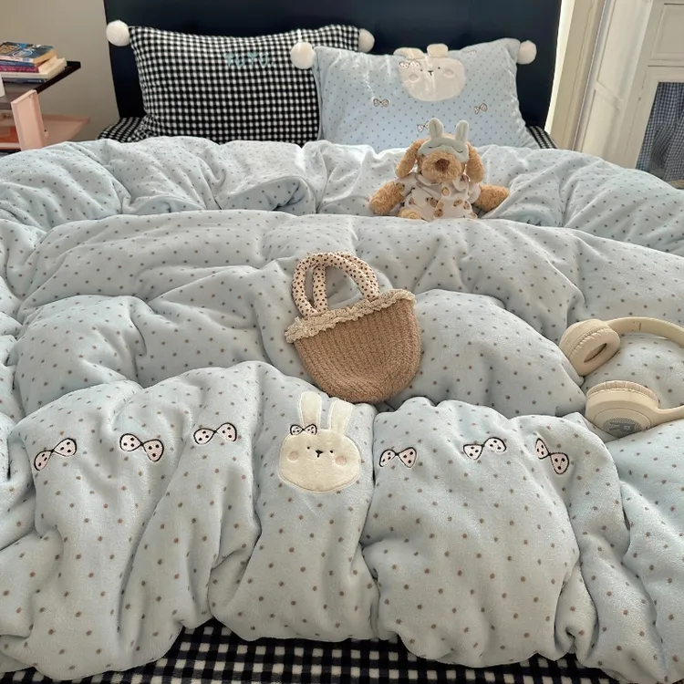 牛奶绒毛球四件套秋冬季加厚珊瑚绒毛绒床单法兰绒床单加绒三件套