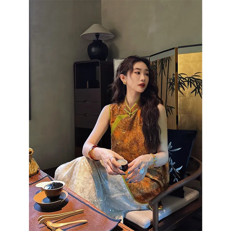 三吉黑花【得闲】新中式旗袍上衣炒色气质女士衬衫薄款轻奢高级感