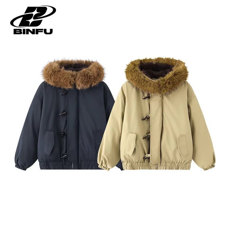 冬季加厚连帽大毛领加绒防风棉衣棉服宽松毛领棉服外套