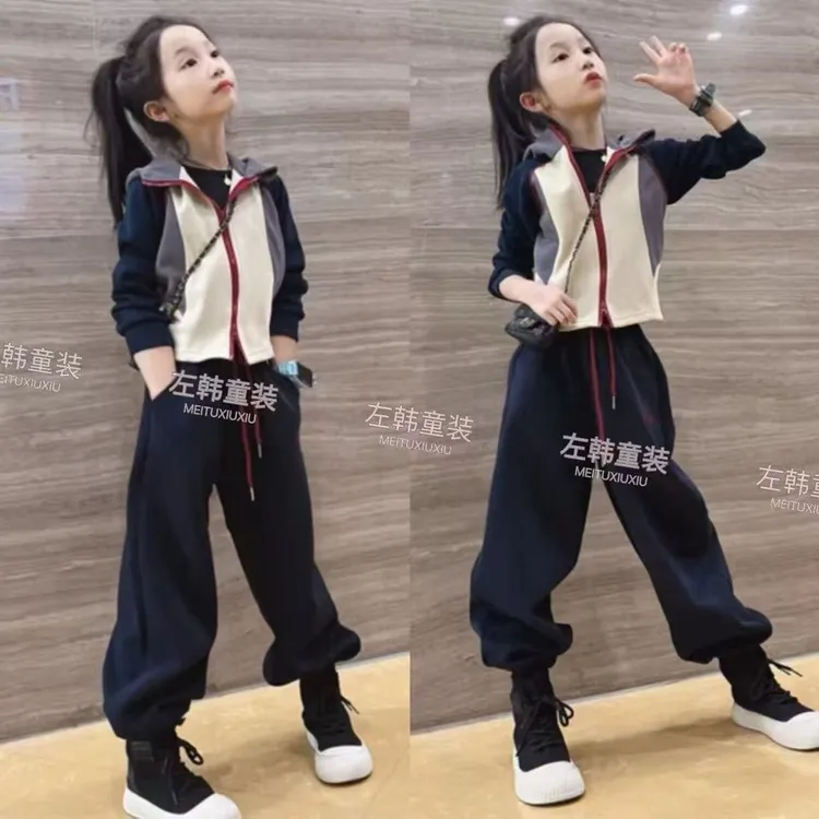 女童秋装套装2025新款中大童洋气卫衣女孩春秋季外套运动两件套潮