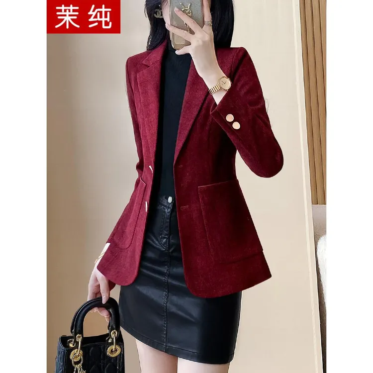 西装外套女2025春装新款红色今年流行的小个子韩系小西服工装上衣