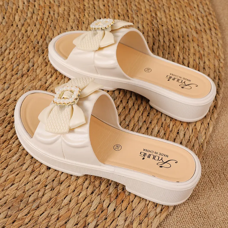 夏季蝴蝶结甜美风防滑一字拖外穿凉拖鞋沙滩鞋韩版厚底百搭女拖鞋