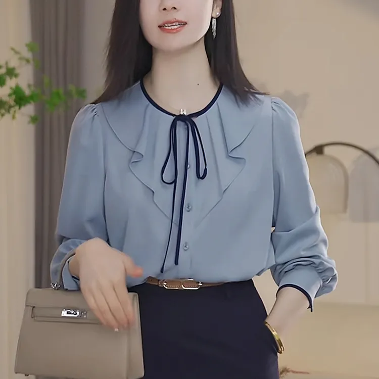 法式荷叶边长袖衬衫女士秋季2025新款轻奢高级感洋气减龄别致上衣