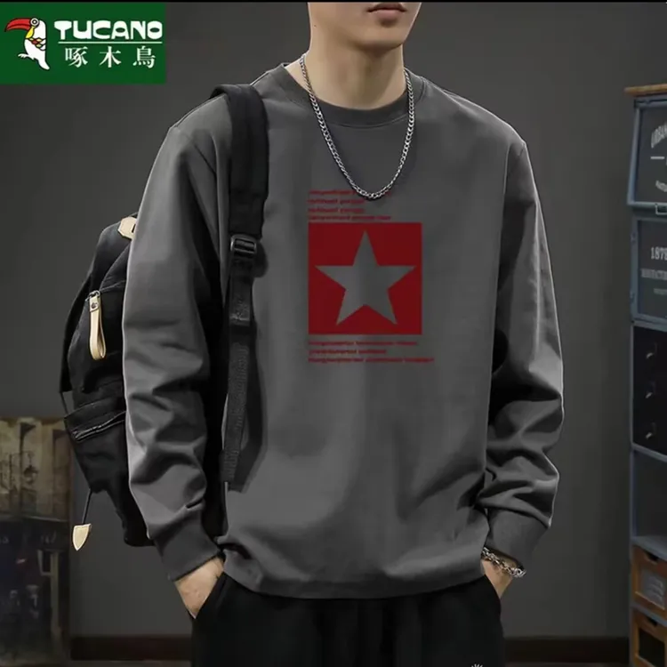 啄木鸟秋冬重磅加绒卫衣男潮流韩版ins套头百搭青年白色运动上衣