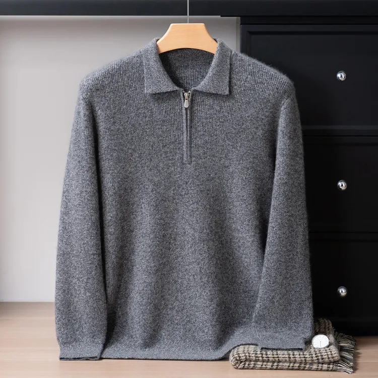 polo衬衫领【七针加厚】元宝针纯山羊绒男士针织衫商务长袖