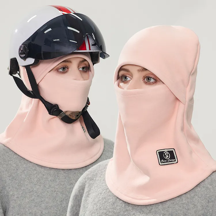 骑车面罩围脖帽子一体男女冬季套头盔内胆帽抓绒保暖护耳防寒围脖