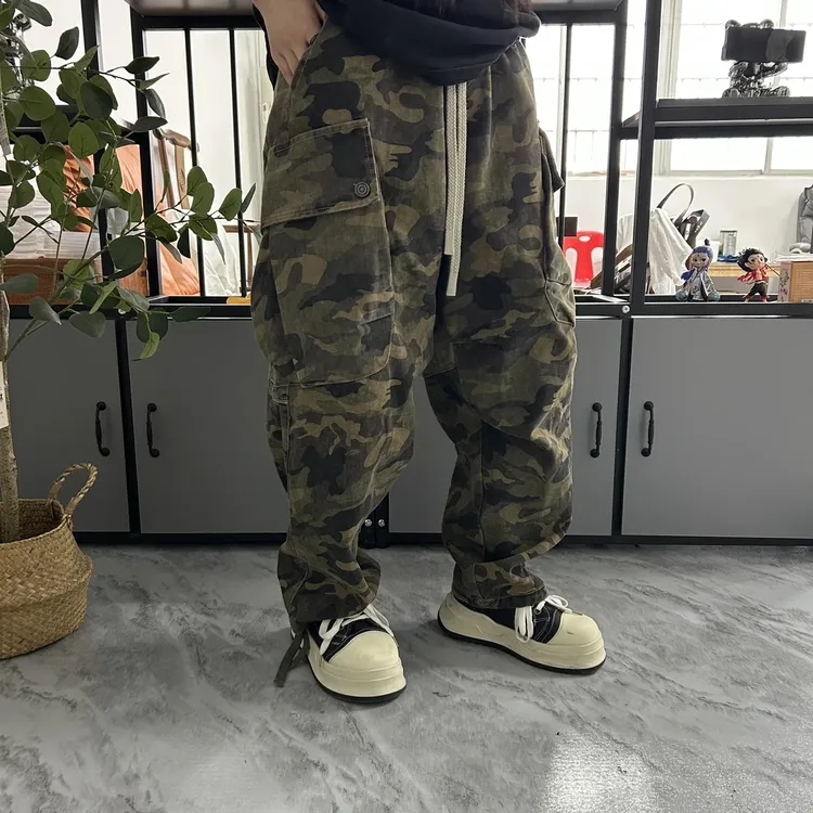 【久树男装】2025秋季新款复古风迷彩休闲裤直筒流浪丹宁风工装裤