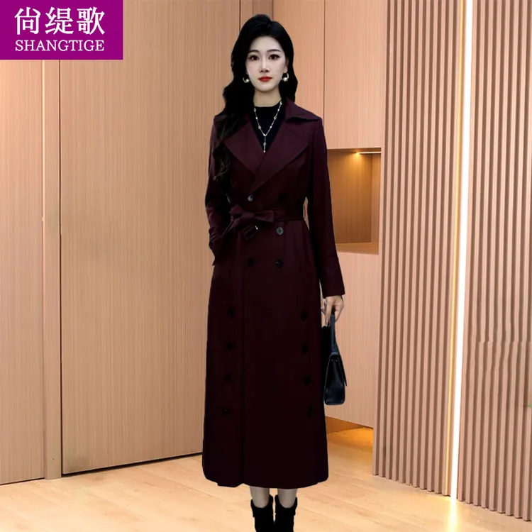 风衣外套女春秋2025新款中长款小个子洋气高级感休闲新娘红色大衣