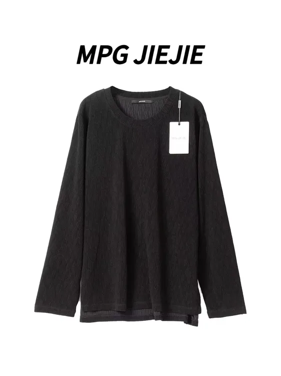 MPG JIEJIE【醋酸风语】大码早秋正肩醋酸弹力纹理长袖T恤