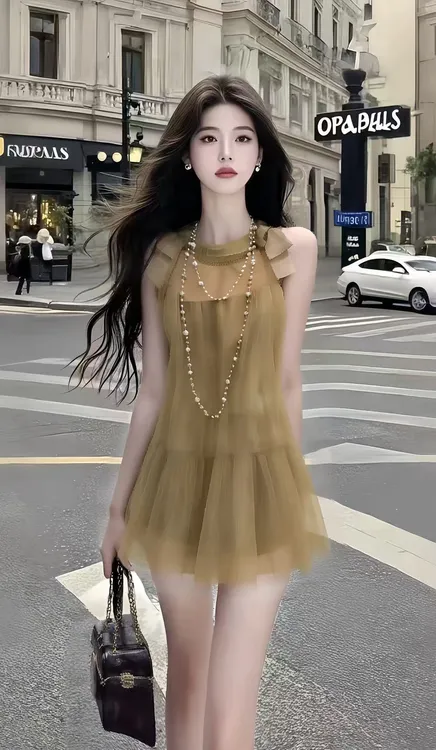 轻奢高级贵气显瘦穿搭卡其色圆领不规则上衣+百搭设计感半身裙女