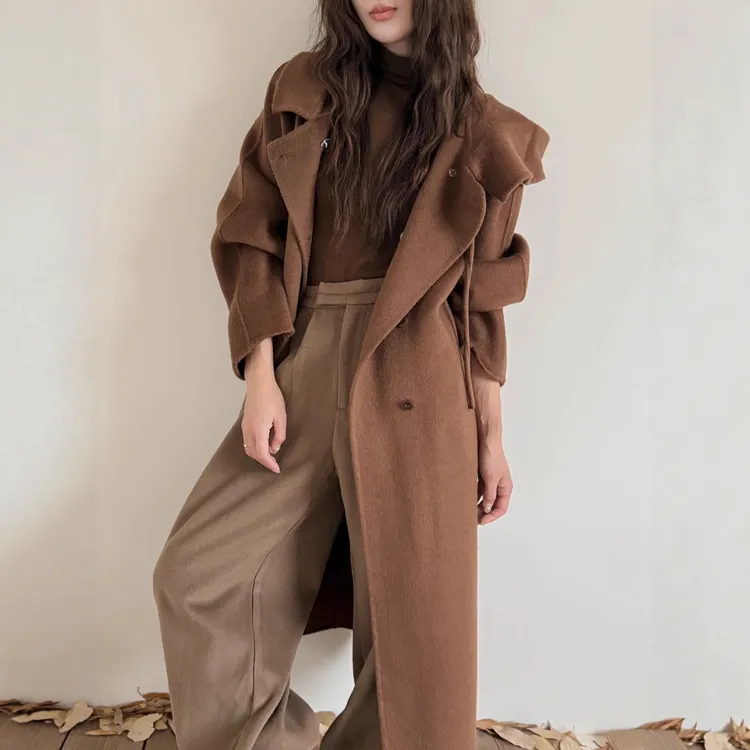 网红爆款2025秋冬新款双面羊毛大衣韩版宽松连帽休闲气质毛呢外套