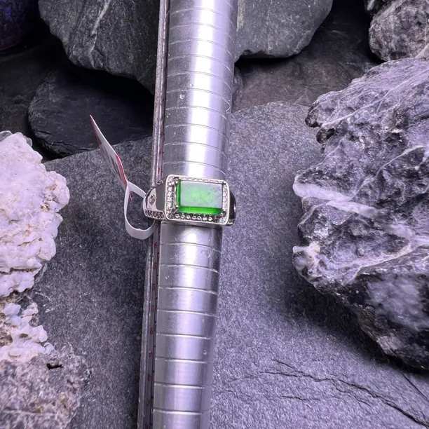 翠贤堂【官方】天然A货翡翠冰种满绿男款马鞍戒指1069