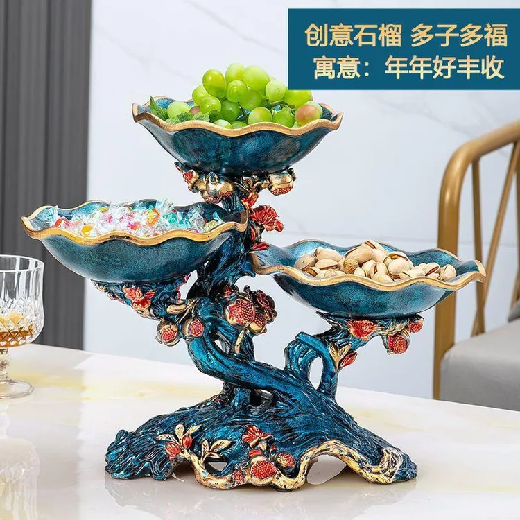 新品干果水果盘分格双层大号创意零食糖果盘客厅茶几装饰摆件
