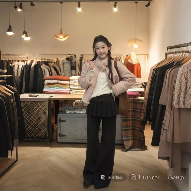 【闵笑一】裙边裤 高腰阔腿裤女黑色百搭显瘦针织休闲屁帘裤25冬