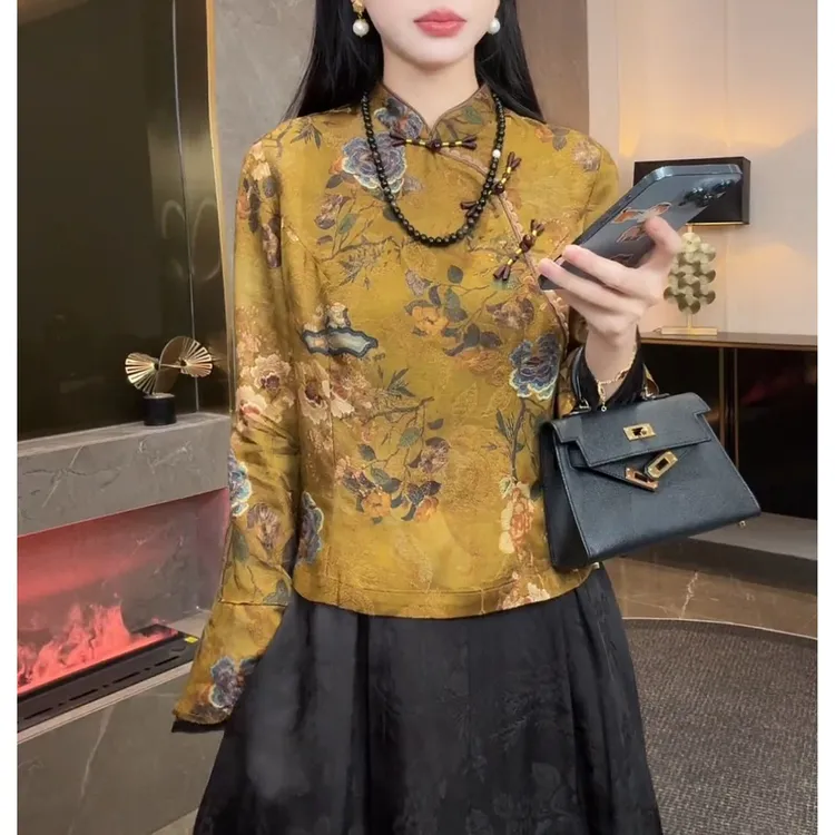 新中式国风时尚气质显瘦衬衫女秋季新款复古设计感长袖小衫上衣潮