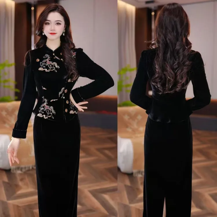 【连衣裙】卡丹绒春季马年新款收腰显瘦洋气减龄轻奢女人味连衣裙