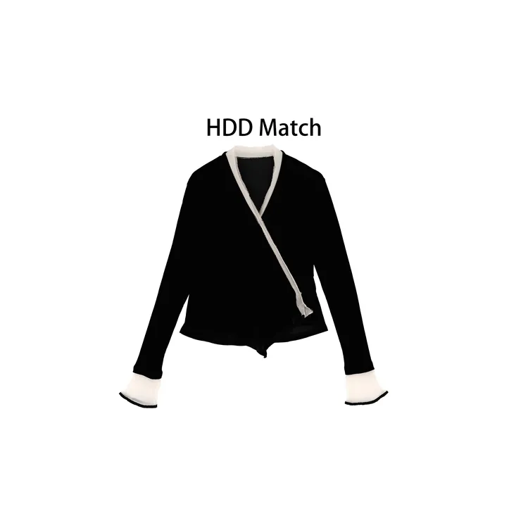 HDD- "优雅名媛" 桑蚕丝 秋季女法式破边拼接丝绒名媛上衣  Y8762