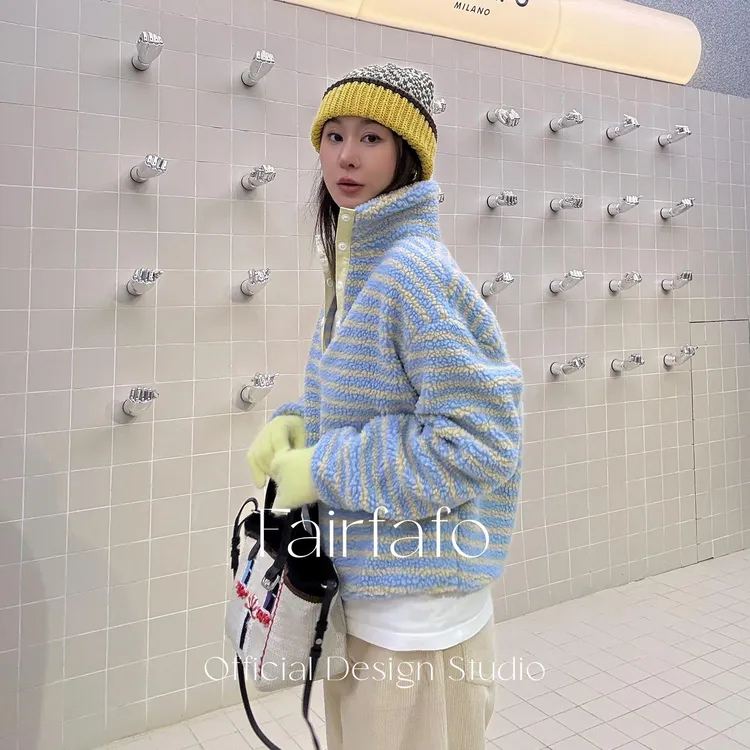 【条纹毛毛卫衣】WY511B5008春秋新款高级感户外出游百搭显瘦卫衣