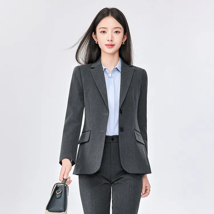 灰色西装套装女2025新款春秋职业正装教资公考面试工作服西服外套