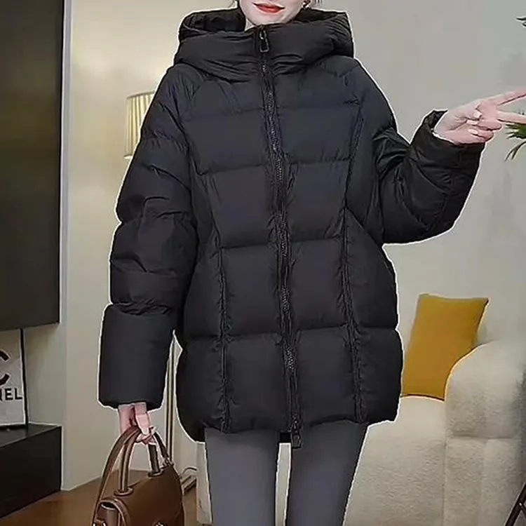 2025冬季新款加厚龟背显瘦时尚泡芙中长款连帽棉服女爆款宽松棉衣