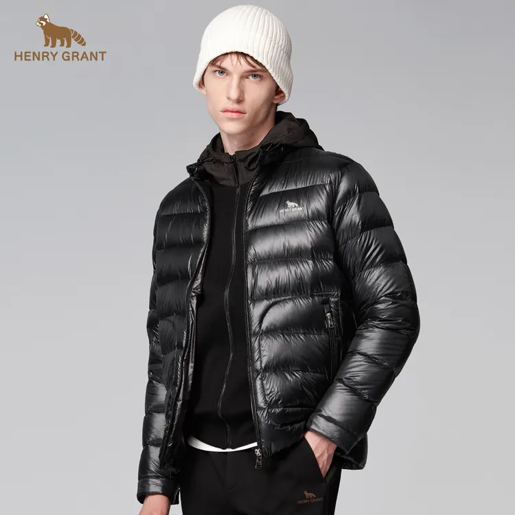 亨利格兰立领纯色百搭简约通勤英伦休闲拉链男士羽绒外套男装