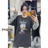 冬季新款休闲百搭卡通涂鸦假两件长袖大T恤(1843)