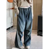 YUUKO 三道杠重工水洗阔腿加绒牛仔工装裤—1755