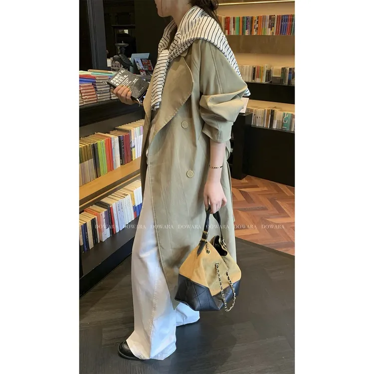 薄款插肩袖长款休闲风西装领风衣中长款秋装外套时尚气质