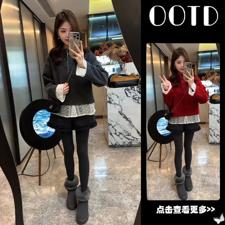 秋冬流行穿搭一整套女2025新款宽松蕾丝披肩卫衣百搭短裤两件套