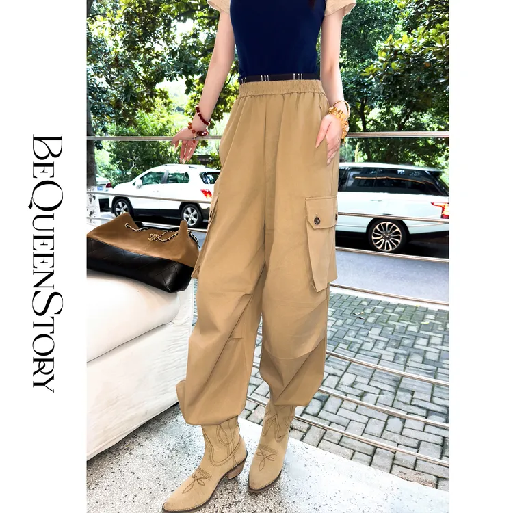 余潇潇【摩卡漫行】双腰头设计多口袋宽松遮肉裤脚抽绳休闲工装裤