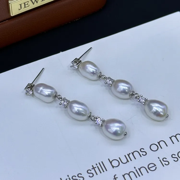气质白色简约长款经典优雅天然巴洛克珍珠耳饰时尚百搭通体s925银