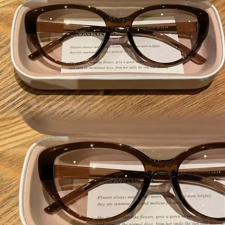 复古褐茶色猫眼方圆脸素颜眼镜防蓝光配近视高度数学生高级显脸小