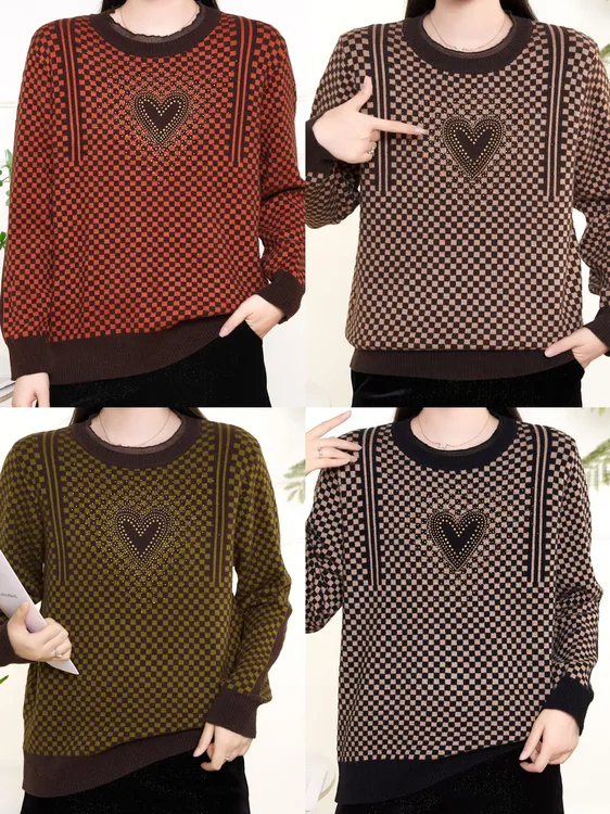 宽松型拼接保暖女极简风圆领毛衣百搭女装时尚针织