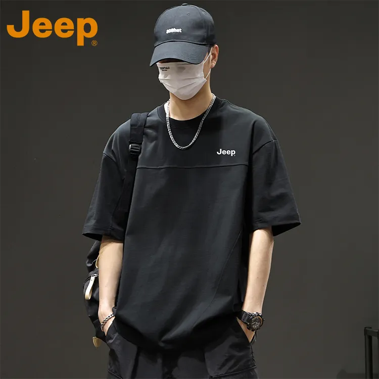 JEEP吉普美式重磅短袖t恤男士2025新款夏季圆领纯棉男款体恤上衣