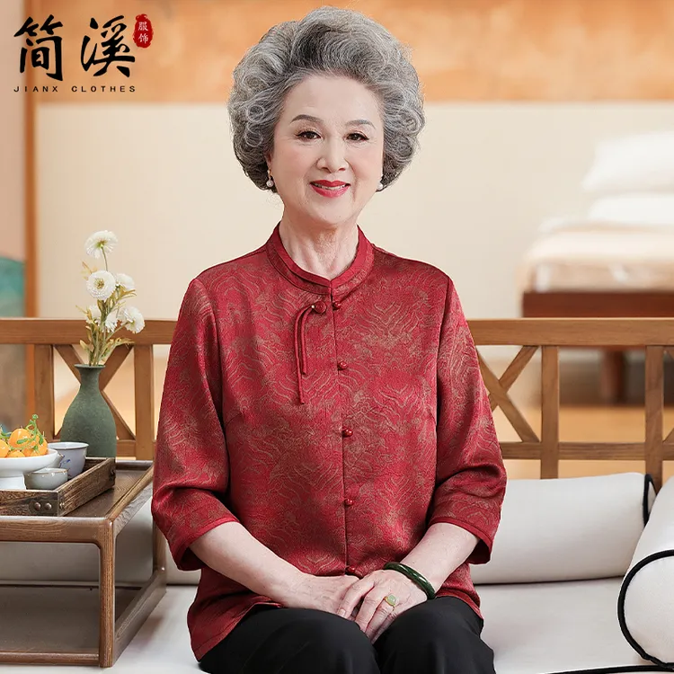 简溪奶奶夏装女中老年人唐装新款国风洋气太太衬衫老人衣服妈妈装