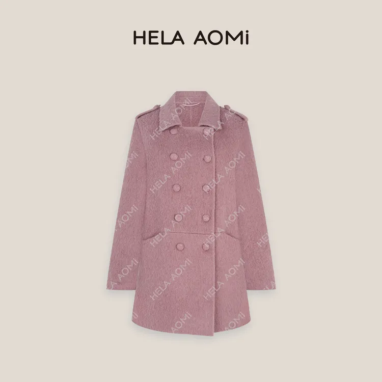HELA AOMI“紫苏丽”绵羊毛80%羊驼毛双排扣高级感轻奢毛呢外套