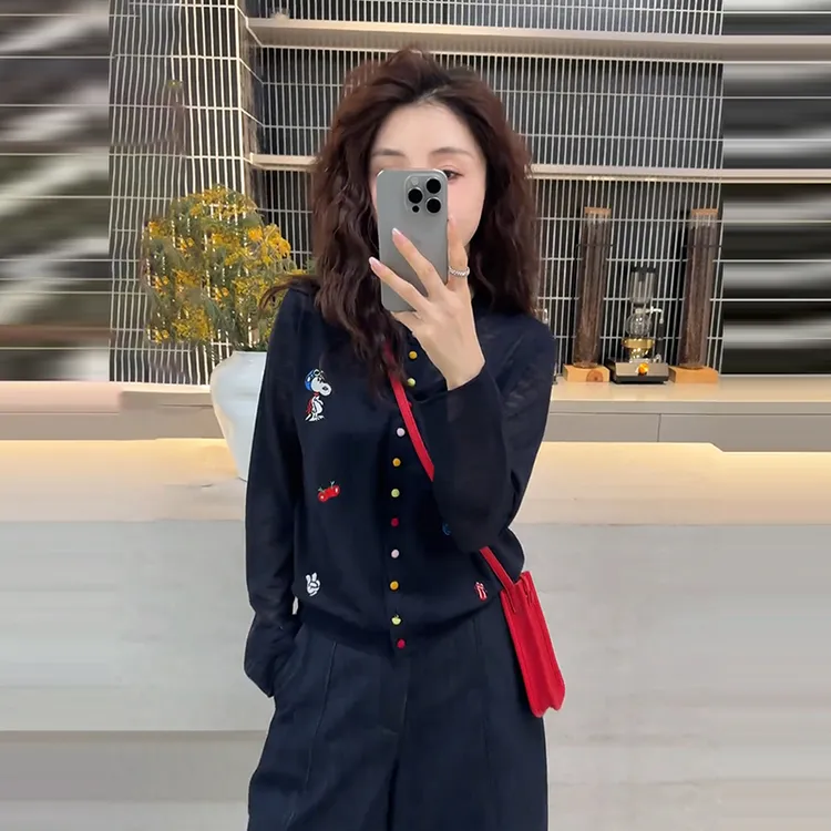 卡通刺绣薄款针织开衫外套女2025新款夏季超火减龄百搭针织衫上衣