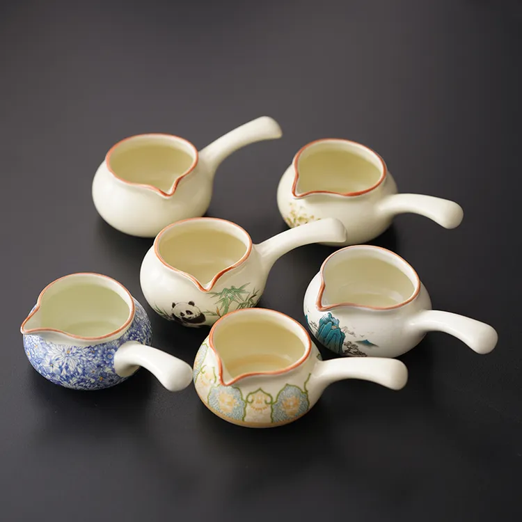 侧把陶瓷茶海家用高档分茶器冰裂釉纹汝窑瓷柄一体德化茶具