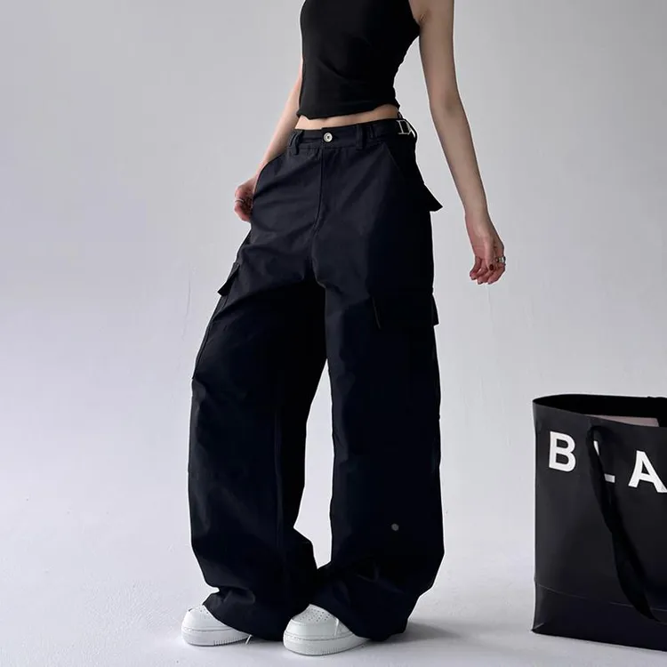 专柜品牌2025轻美式工装休闲裤女新款高个子百搭宽松直筒拖地阔腿